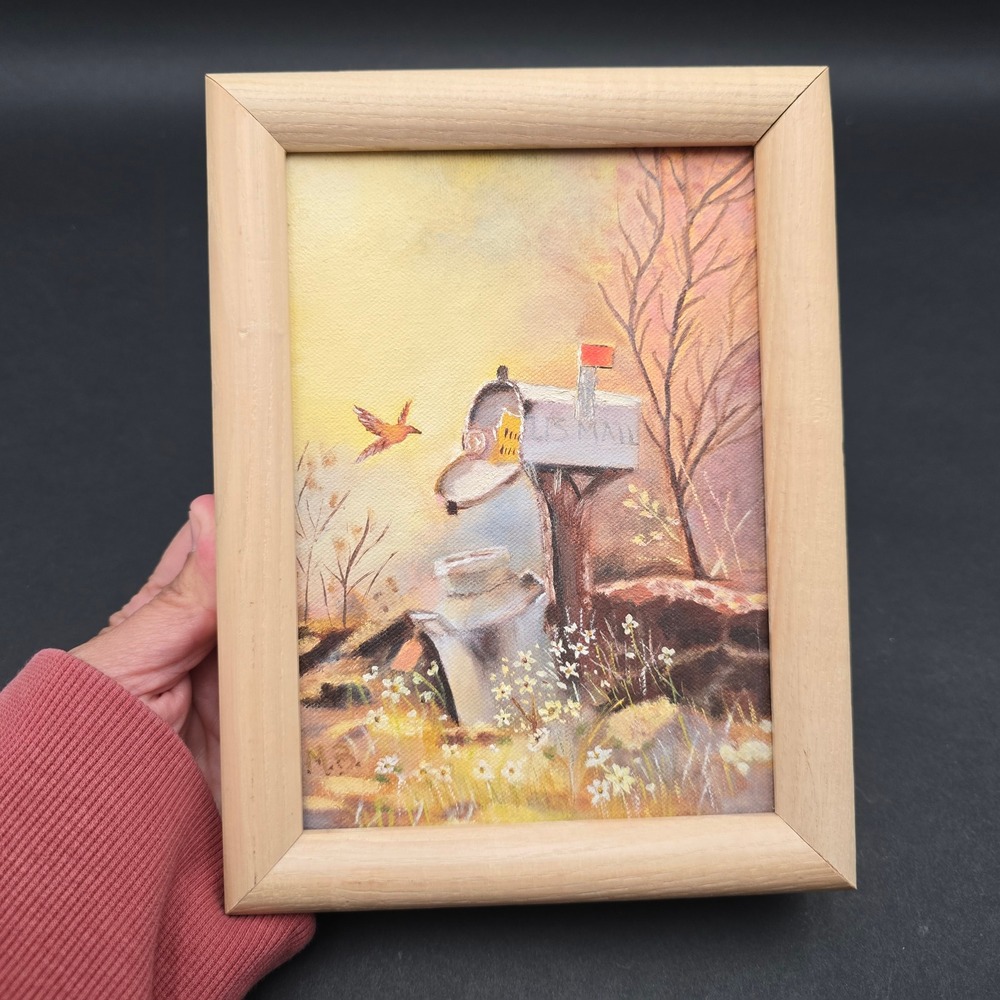 Vintage Signed M.B. Rural Mailbox Milk Can Oil Painting Framed Farmhouse Art